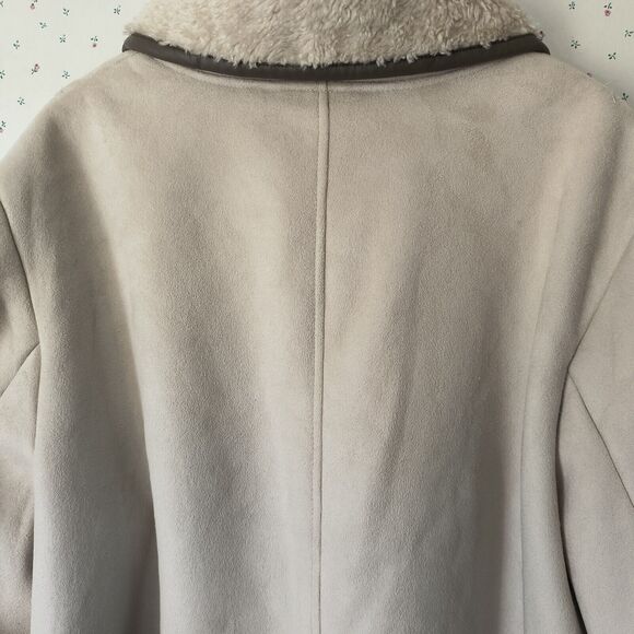 Coldwater Creek Faux Suede Fleece Lined Coat Pockets Size 3X/24 Ivory/Brown - Picture 16 of 16